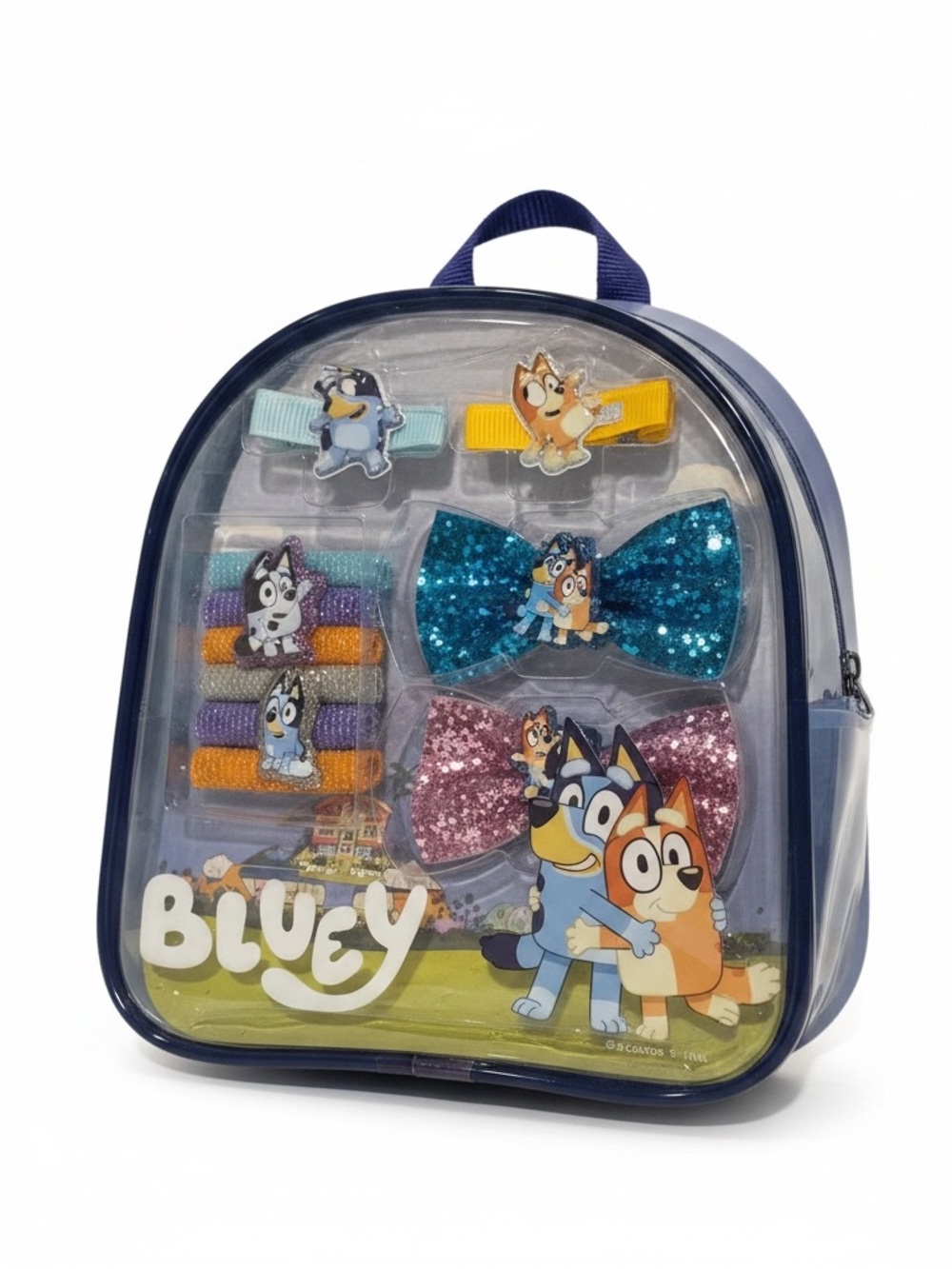 NWT Bluey Officially Licensed Girls Hair Accessory Clear Mini Backpack Set